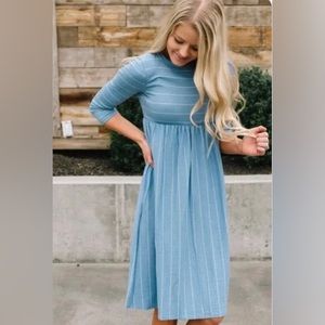 Blue dress with white stripes